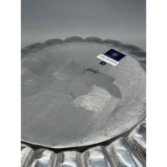 pewter 19.5" circle tray lip ripple old town imports centerpiece made in Mexico - Picture 11 of 12